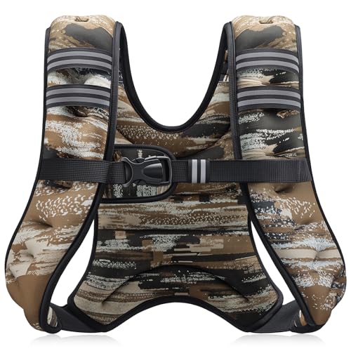 ZELUS Weighted Vest, 6lb/8lb/12lb/16lb/20lb/25lb/30lb Weight Vest with Reflective Stripe for Workout, Strength Training, Running, Fitness, Muscle Building, Weight Loss, Weightlifting - color: Brushstroke Sand Camo, size: 12lb