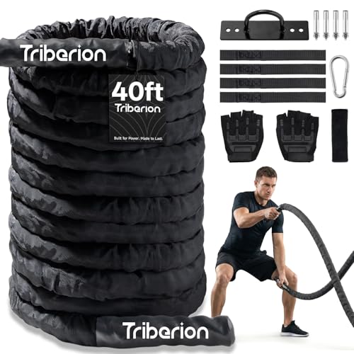 Battle Rope for Home Gym Workout - 1.5 Inch 40ft Heavy Weighted Training Exercise Ropes Fitness Equipment with Sleeve and Anchor Strap Kit for Outdoor Working Out - color: Black, size: 1.5 Inch x 40 FT