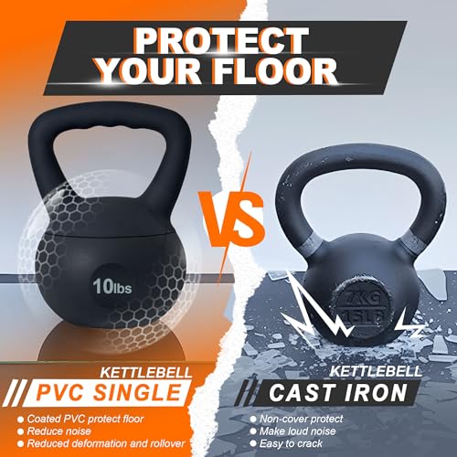 soges PVC One-Piece Kettlebell with Wide Handles, Strength Training Kettlebells 5lb to 35lb Optional for Women of Different Levels, Iron Sand Filled Soft Kettlebell - color: 10lbs - Black