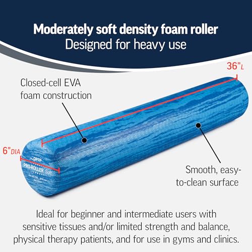 OPTP PRO-Roller Soft Density Foam Roller – Low Density Soft Foam Roller for Physical Therapy, Pilates, Yoga Foam Roll Exercises, and Muscle Recovery- Blue 36" x 6" - color: Blue 36" X 6"