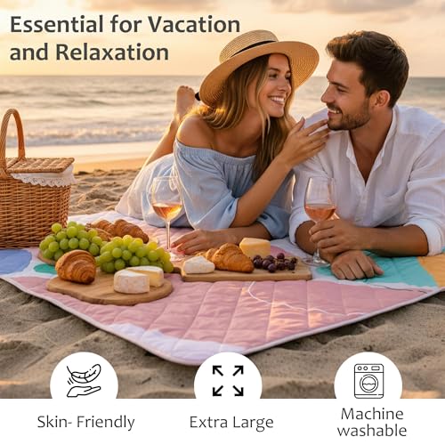 Exclusivo Mezcla Extra Large Waterproof Picnic Blankets 3 Layer, Sandproof and Foldable Outdoor Blanket for Beach Camping, Park and Travel - color: Abstract Red