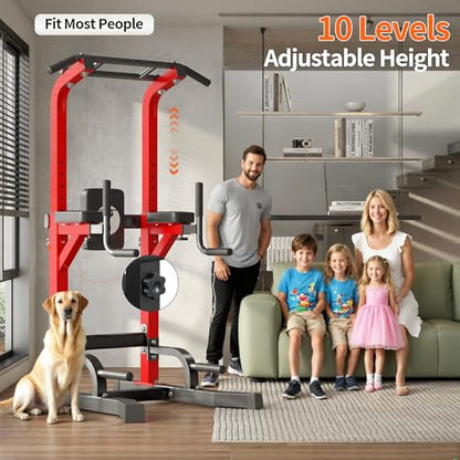 SogesHome Power Tower Pull Up Bar Dip Stand, 10 Adjustable Height Free Standing Assistive Trainer Dip Station, Multi-Function Strength Training Fitness Workout Station for Home Gym Fitness Equipment