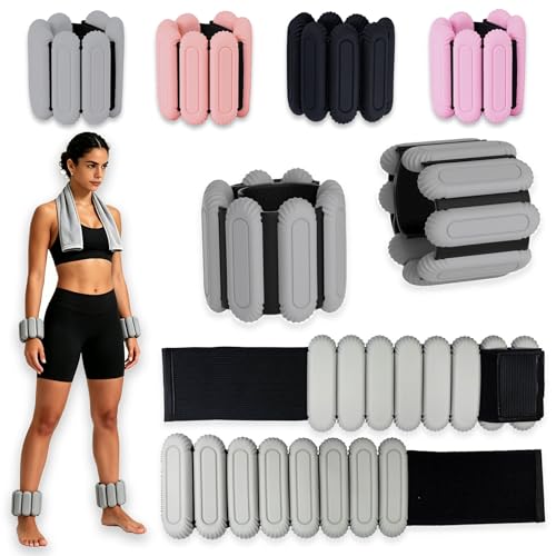 Wrist & Ankle Weights Set for Women (2pcs, 0.5kg Total), Adjustable Silicone Wearable Arm Leg Weighted Bangles, Portable Fitness Weights for Walking, Yoga, Pilates, Dance, Barre & Gym Exercise - color: Light Grey