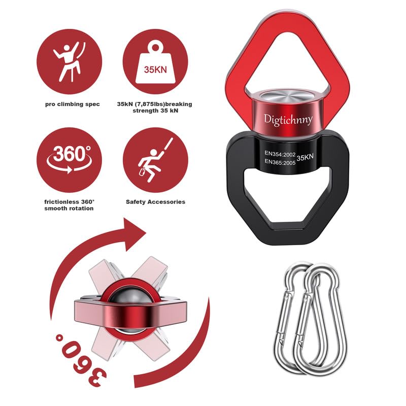 2 Pack Swivel Hook for Swing, 35KN Swing Spinner, Aluminium Alloy Swing Swivel for Children's Swing,Aerial Yoga,Web Tree Swing,Hanging Hammock Indoor Outdoor(Black-Red with 4 Carabiners) - style: Black Red-2 Pack with 4 Carabiners