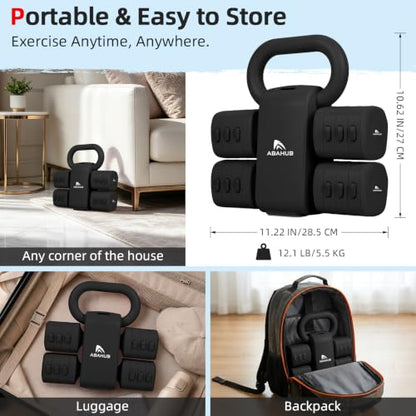Abahub 2 in 1 Kettlebell & Dumbbell Set, Adjustable Dumbbell for Home Gym - color: Black