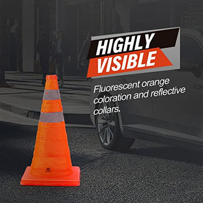 RoadHero 18 Inch 2 Pack Collapsible Traffic Safety Cones, Multi Purpose Pop-up Cones with Reflective Collar for Road Safety, Orange Cones for Driving Training, Parking Lots - size: 18 Inch