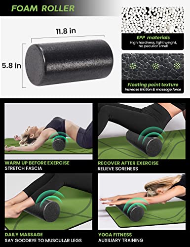 Yoga Starter Kit 12 in 1 - Yoga Set Include Yoga Mat, Foam Roller, 4 Resistance Bands, Yoga Blocks 2 Pack with Strap, 2 Peanut Massage Balls, Yoga kit and Sets for Beginners - style: GREEN