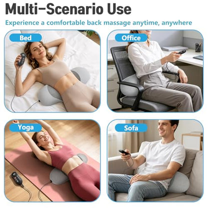 3 in 1 Electric Lumbar Support Pillow with Heated, Vibration & Traction Massage for Back, Adjustable Triple Fusion Back Support Pillow for Home, Office, Car