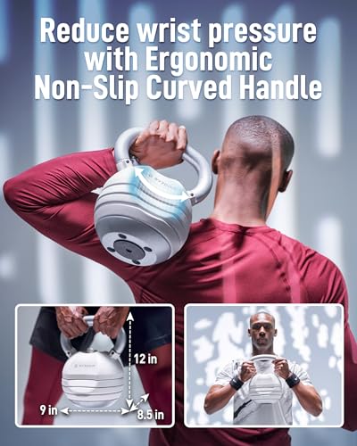 BYZOOM FITNESS Pure Series Adjustable Kettlebell 30/40/50LB - 5-IN-1 Weight Change, Patented Quick-Change Machenism, Ergonomic Curved Handle for Home Gym, Strength Training, HIIT, White OR Black - color: 50LB White