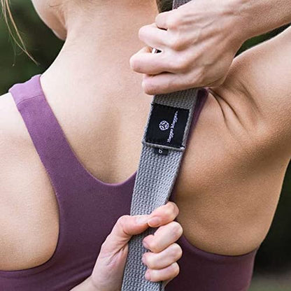 Hugger Mugger Cinch Cotton Yoga Strap - Super Strong Cotton, Quiet Cinch-Style Buckle, Long Length Great for Taller People - color: Multi-Stripe, size: 8 ft.