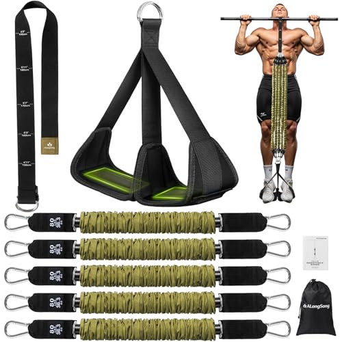Pull Up Assistance Bands with Foot Support Pedal - Upgraded Heavy Duty Resistance Bands Adjustable Weight/Height with 80Lbs Bands&Measured Strap for Strength Training Home Gym
