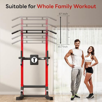 SogesPower Power Tower Pull Up Bar Station Multi-Function Pull Up Bar Stand for Home Gym, Adjustable Height Pull Up Dip Station Dip Bar Strength Training Fitness Equipment,Up to 500LBS - color: Red