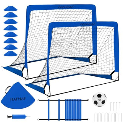 HAFHAF Soccer Goals for Backyard 4x3ft Kids Soccer Net Set with Ball - color: Blue