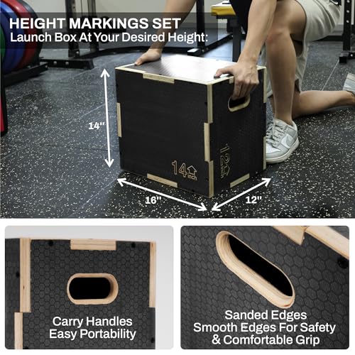 Signature Fitness 16" x 14" x 12" Non-Slip Wooden Plyo Box Jump Exercise Platform, Plyometric Workout Equipment for Home Gym, Training Step Box, Gray - size: 12x14x16"