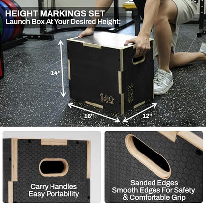 Signature Fitness 16" x 14" x 12" Non-Slip Wooden Plyo Box Jump Exercise Platform, Plyometric Workout Equipment for Home Gym, Training Step Box, Gray - size: 12x14x16"