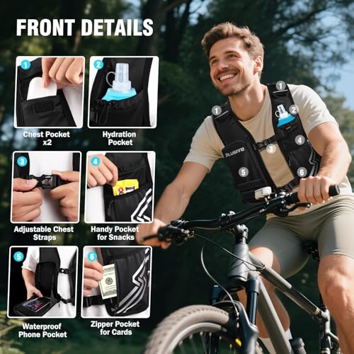 PLUSINNO Running Vest for Men Women, Runners Vest with 500ml Water Bottle - size: X-Small-Small (Chest 25"-33")