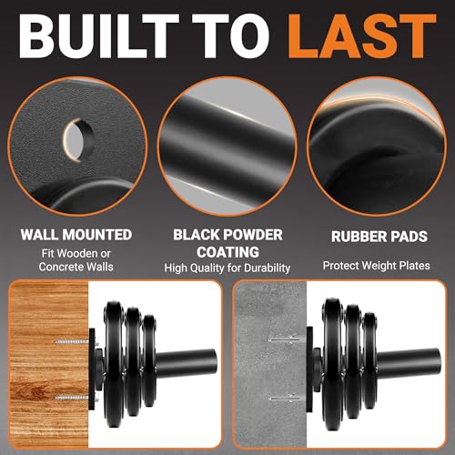 Yes4All Vertical Wall Mounted Olympic Barbell Holder, Barbell Storage Rack, Hanging Barbell Rack for Home Fitness Equipment - color: B. Set Weight Plate Holder - (4pcs)
