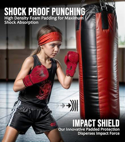 Exxact Sports Knockout Youth Boxing Gloves for Kids (3-10 Years) with Padded Protection and Wrist Support, Durable Engineered Leather Kids Boxing Gloves for Boys and Girls