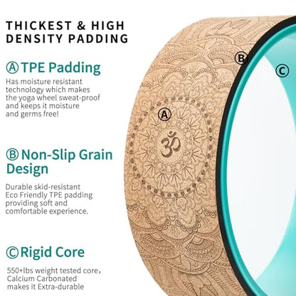 Yoga Wheel Set, Upgraded Back Wheels for Pain Relief & Stretching, Strongest Back Roller for Deep Tissue Massage, Improving Yoga Poses Backbend (CORK)