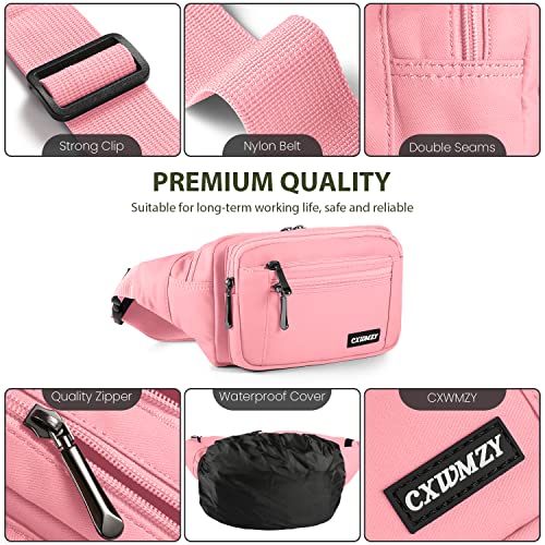 CXWMZY Fanny Packs For Women & Men Waist Pack Hip Bum Bag with Multi-Pockets Large Capacity Waterproof Casual Bum Bag for Disney Traveling Casual Cycling Running Hiking (Pink)