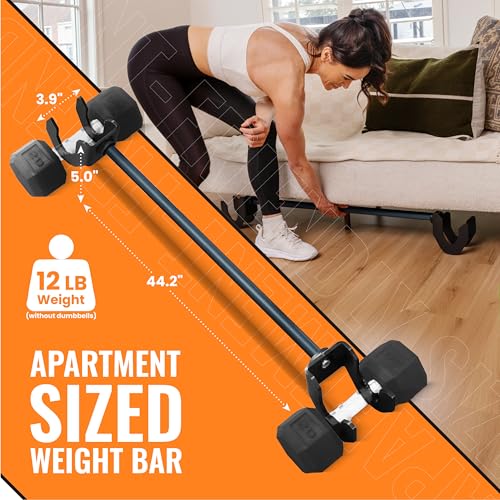 Dumbbell Barbell Converter Bar, Self-Balancing Rotating Ends, Convert Dumbbell Bar To Barbell Set, Full Foam Bar, Anti-Slip Handle, Under 3ft Long And Easy Storage, Compatible for all Dumbbell Sizes