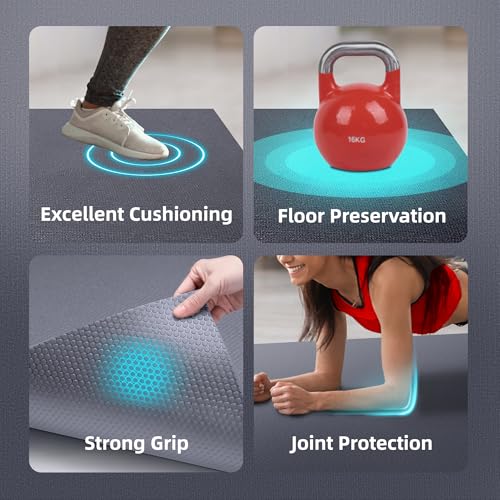 GymCope Large Exercise Mat for Home Workouts, 12x6/10x6/9x6/8x6/7x5/6x4 ft - color: 7'*5'Dark Grey