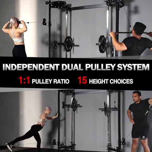 Mikolo Folding Squat Rack, Wall Mounted Power Rack with Cable Crossover Machine & LAT Pull Down, Functional Trainer with 5 Adjustable Function Modes, for Home Gym and Space Saving - color: Black, size: WR00 SlimFold (Rack Only)