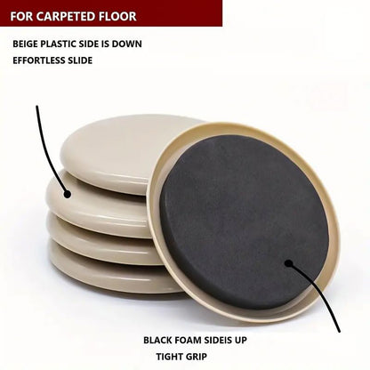Furniture Sliders, 4 Pack 3 1/2" Reusable Heavy Furniture Sliders for Carpet Hardwood Floors, Floor Protectors(Beige)
