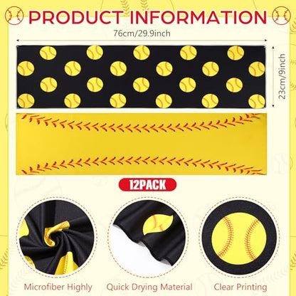 12 Pcs Softball Cooling Towels 30" x 9" Quick Dry Microfiber Sweat Towels for Workout, Gym, Running, Softball Teams Sports Fans Party Favors Gifts - style: Softball