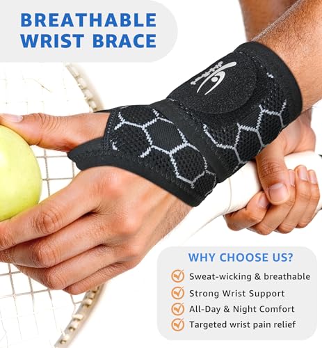 Upgraded 3D Knit Breathable Wrist Brace Wrist Wrap, Extended Length Adjustable Compression Strap, Elastic Support for Wrist Pain Relief, Carpal Tunnel, Sports, Gym & Daily Use (1, Black)