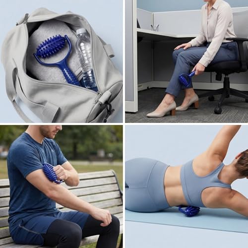 Hard Manual Massage Balls with Handle Roller, Fascia Muscle Roller for Full Body Deep Tissue Relaxation, Portable Massage Roller for Home Gym Yoga Use