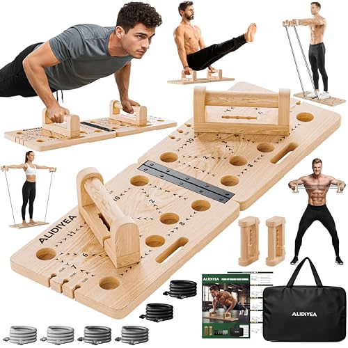 Push Up Board 30 in 1 Foldable with Resistance Bands - Thickened Pine Wood Multi-Push Up Board for Men & Women, Portable Gym/Home Workout Gear for Chest, Shoulders, Arms & Back