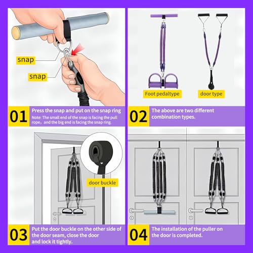 Multifunction Tension Rope, 2 Tubes Stretch Yoga Pedal Tension Strap, Adjustable Resistance, Tension Rope Fitness Equipment - color: Purple