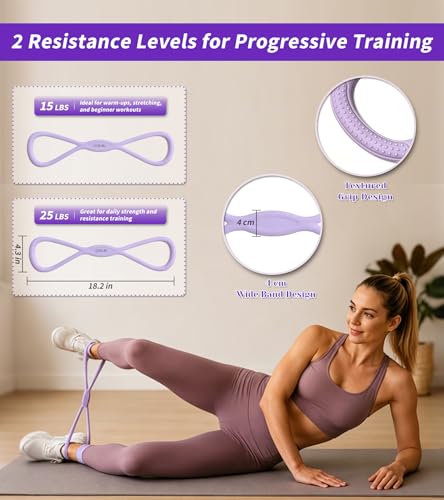 3 Pcs Fitness Resistance Bands Set, Pedal Sit Up Exercise Band with Handles and Figure 8 Bands for Strength Training, Stretching, Home Workout