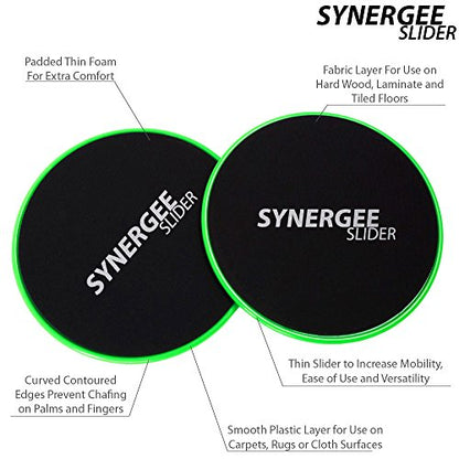 Synergee Core Sliders. Dual Sided Use on Carpet or Hardwood Floors. Abdominal Exercise Equipment