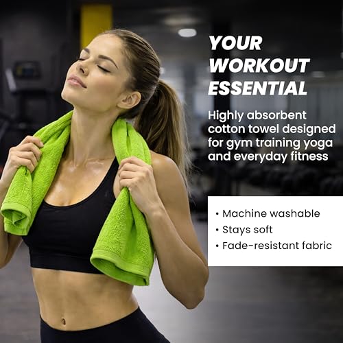 Sports Towel - Double Pack (2 Pieces), 12"x51", Lime Green, 100% Cotton - Oeko-Tex Certified, Very Absorbent and Quick-Drying, for Fitness, Gym and Yoga - color: Neon Green