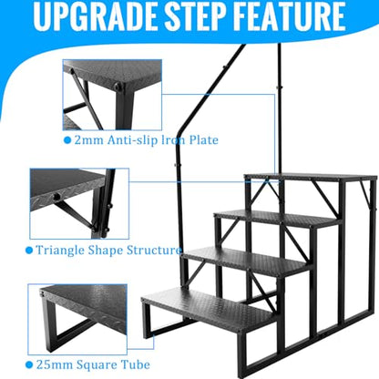 RV Stairs 4 Step Ladder, RV Steps Anti-Slip, Hot Tub Steps with Handrail, 660 lbs RV Ladder for 5th Wheel RV, Mobile Home Stairs - style: 4 Step