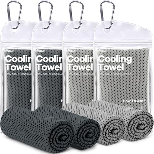 ROXUN 4 Pack Cooling Towels, 40''x12'' Soft Breathable Chilly Neck Ice Towel for Workout Running Golf 2 Gray+2 Dark Gray - color: 2 Gray+2 Dark Gray