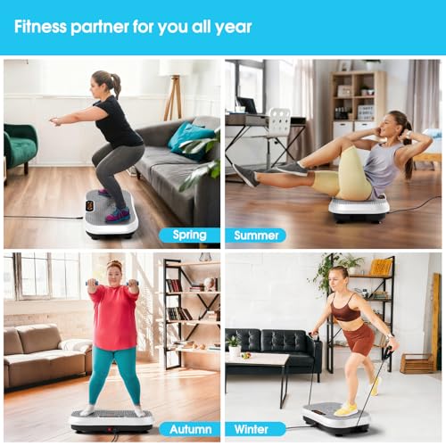 SoftGym Waver Vibration Plate Exercise Machine for Lymphatic Drainage Weight Loss,120 Speed Levels Vibrating Platform with Resistance Bands,Full-Body Workout Equipment for Muscle Activation - style: Slim- Grey White