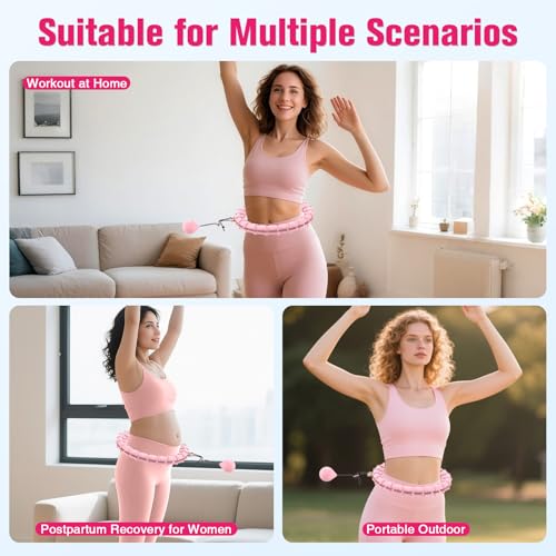Fit Hoop Weighted Hula Pilates Circles, 32 Detachable Parts,Weight Loss Fitness Gear, Quiet Home Workout Tool - color: PINK