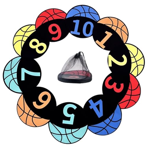 MUSKULO MONSTRO Basketball Training Discs with Numbers, 9" Colorful Anti-Slip Rubber Markers for Agility Drills, 5/10-Pack Waterproof Floor Spots with Carry Bag for Indoor/Outdoor Coaching & Training