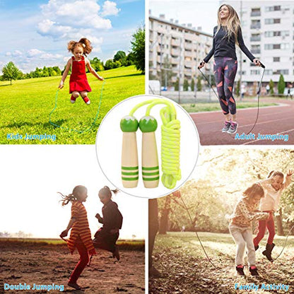 Jump Rope Kids, 7ft Adjustable Cotton Skipping Rope with Wooden Handle for Boys and Girls Fitness Outdoor Exercise - style: Green