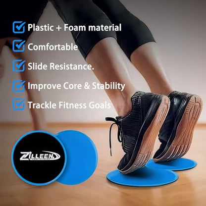 ZILLEEN Exercise Sliders for Working Out Fitness Discs for Pilates Women Men, 2 Pack - color: Blue