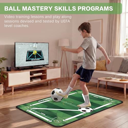 2F22E Soccer Training Mat for Kids & Youth, Non-Slip Silent Footwork Training Equipment with Soccer Bounce Trainer & Socks, Ball Mastery Skills Mat with Instructional Video for Indoor Practice