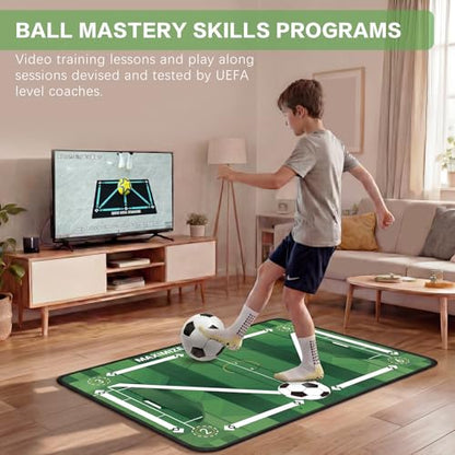 2F22E Soccer Training Mat for Kids & Youth, Non-Slip Silent Footwork Training Equipment with Soccer Bounce Trainer & Socks, Ball Mastery Skills Mat with Instructional Video for Indoor Practice