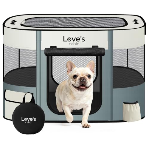 Love's cabin Pet Puppy Dog Playpen, Small Dog Tent Crates Cage Indoor/Outdoor, Portable Exercise Playpen for Cat, Foldable Pop Up Dog Kennel Playpen with Carring Case (S, Gray Green) - color: Gray green, style: Small