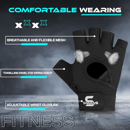 SAWANS Gym Gloves for Men & Women Ladies Weight Lifting Gloves Fitness Workout Breathable Training Non-Slip Grip Silicone Palm Protection Exercise Snug fit Hanging Pull-Ups Dumbbell