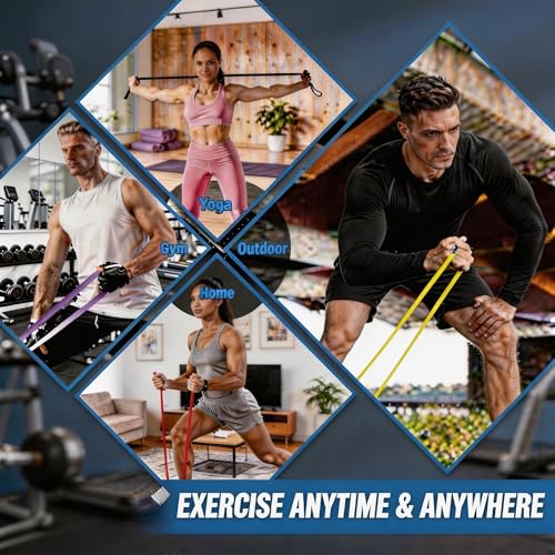 Resistance Bands, 5 Levels Exercise Bands for Men Women, Upgraded Tear Resistant Workout Band with Door Anchor,Body Stretching,Physical Therapy,Muscle Training, Pull Up Assistance Band for Working Out