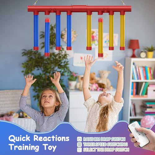 Reflex Drop Sticks Game, 3 Adjustable Speed Hand-Eye Coordination Toys, Remote Control, Catch Falling Sticks Game Reaction Training Challenge Toys for Adults & Kids