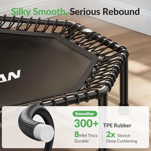 BCAN BT3 51" Octagonal Rebounder Trampoline for Adults, 450LBS Max Load Fitness Trampoline with Large Jumping Area, Silent Bungee Mini Trampoline with T-Adjustable Handle for Home Gym